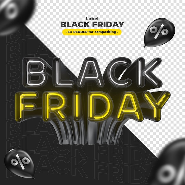 Label black friday yellow 3d render für marketingkampagnen in brasilien auf portugiesisch