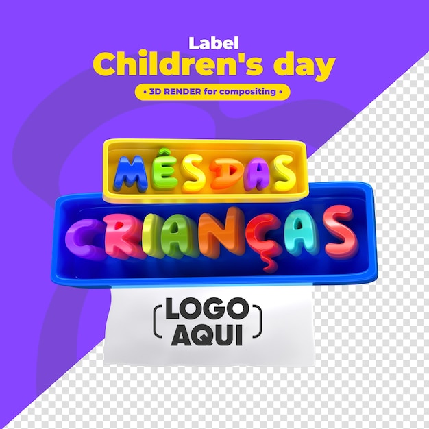 PSD label children's day 3d render pour la composition