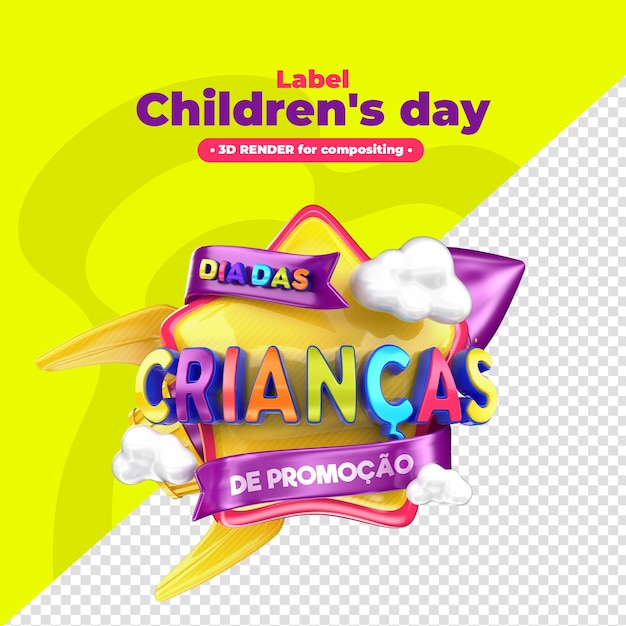 Label Children's Day En Portugais Rendu 3d Pour La Composition