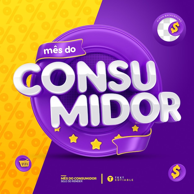 PSD label dia do consumidor 3d render en portugués brasileño