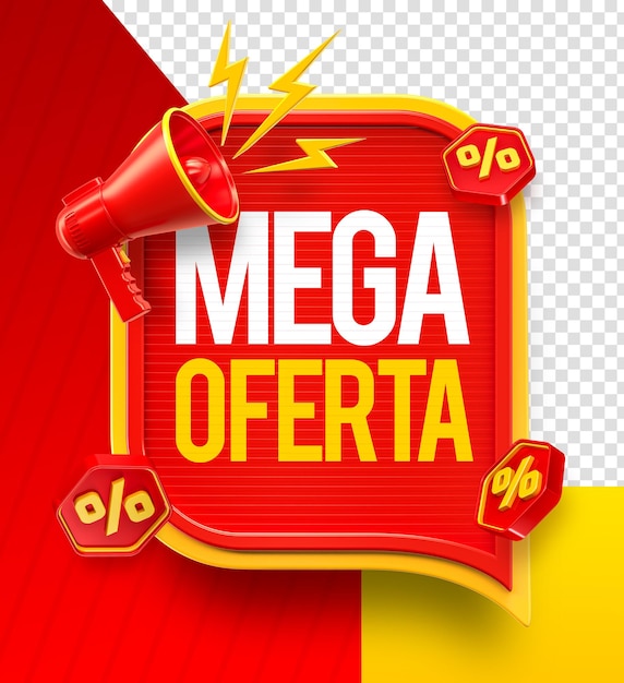 PSD label mega offer em português renderização 3d para campanha de marketing no brasil