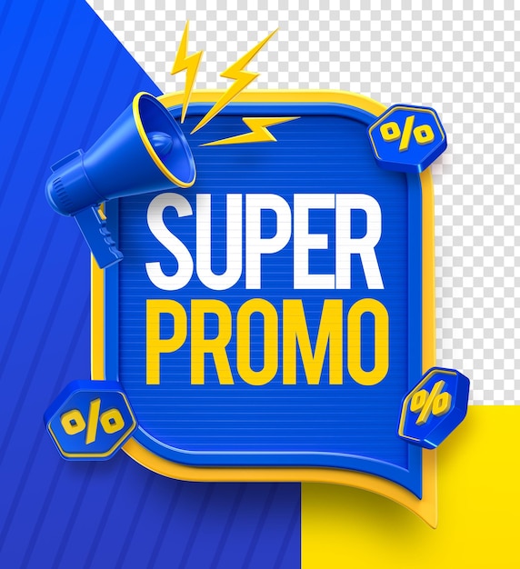 PSD label super promo em português renderização 3d para campanha de marketing no brasil