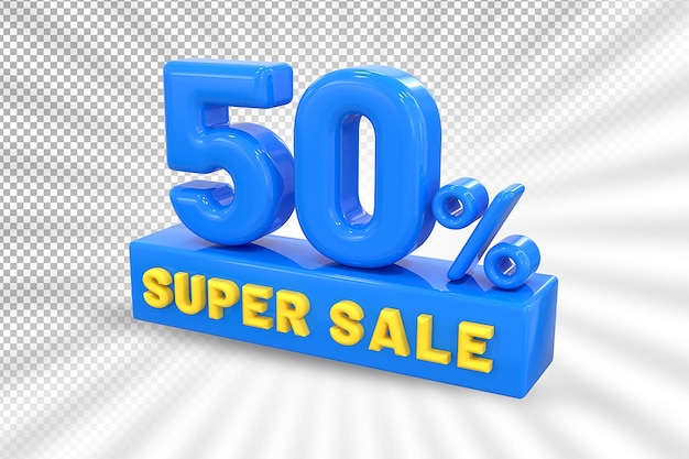 Label super sale bis zu 50 rabatt blau 3d-render