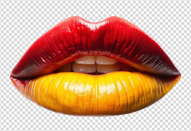un labio rojo y amarillo con una tapa amarilla que dice labios rojos