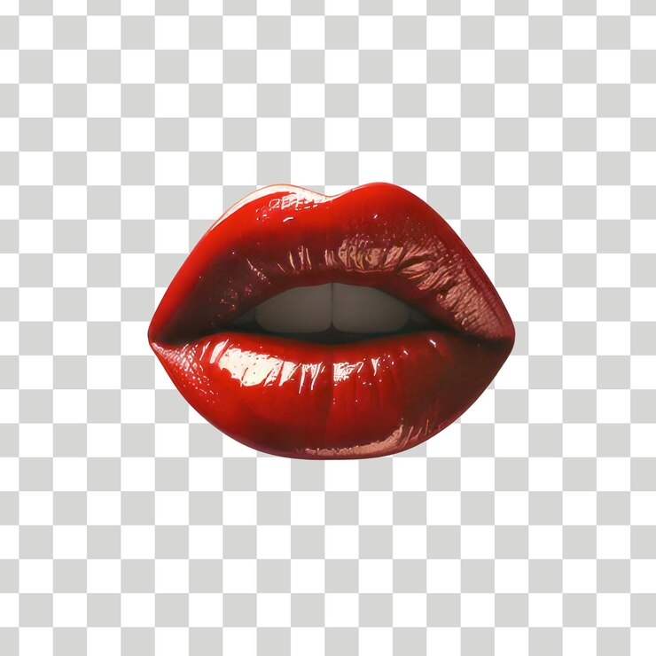 un labio rojo con un fondo negro y un cuadrado blanco en el medio