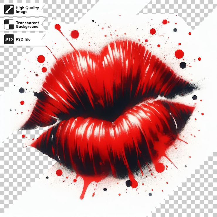 PSD un labio rojo con un salto de pintura roja en él