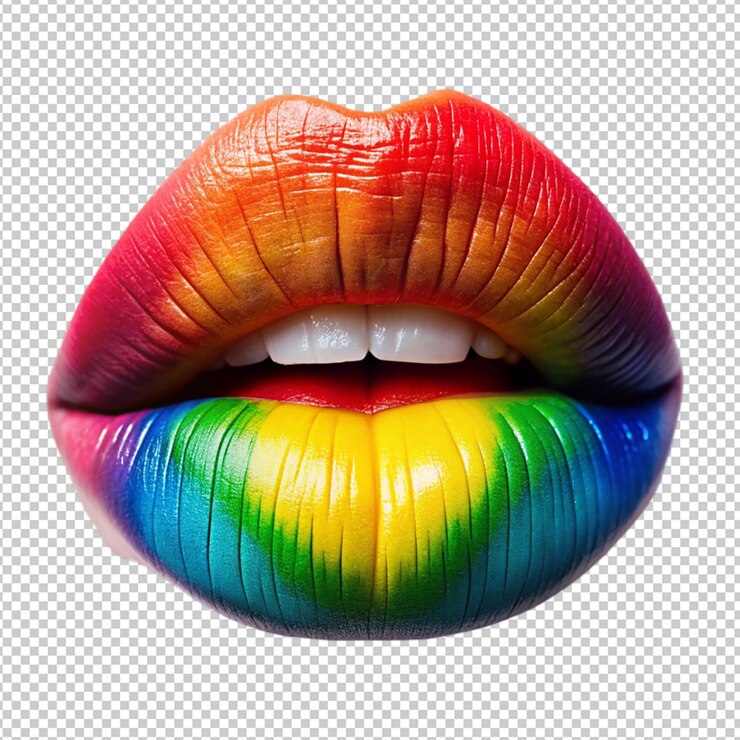 PSD los labios brillantes del arco iris en un fondo transparente