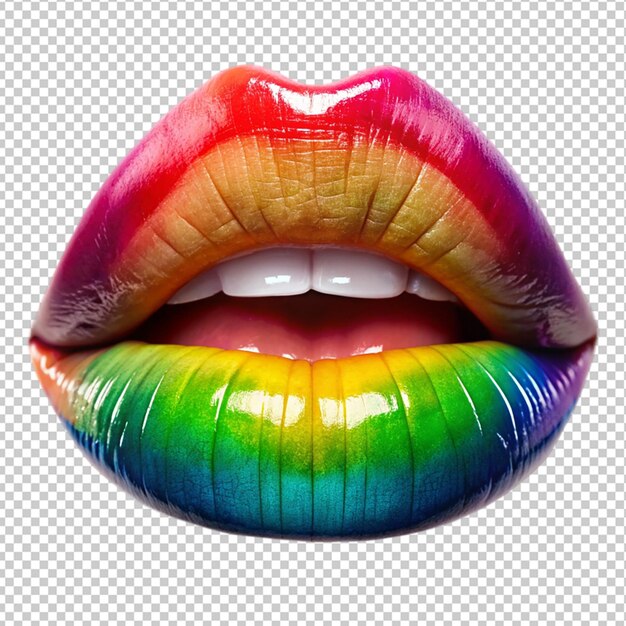 Los labios brillantes del arco iris en un fondo transparente