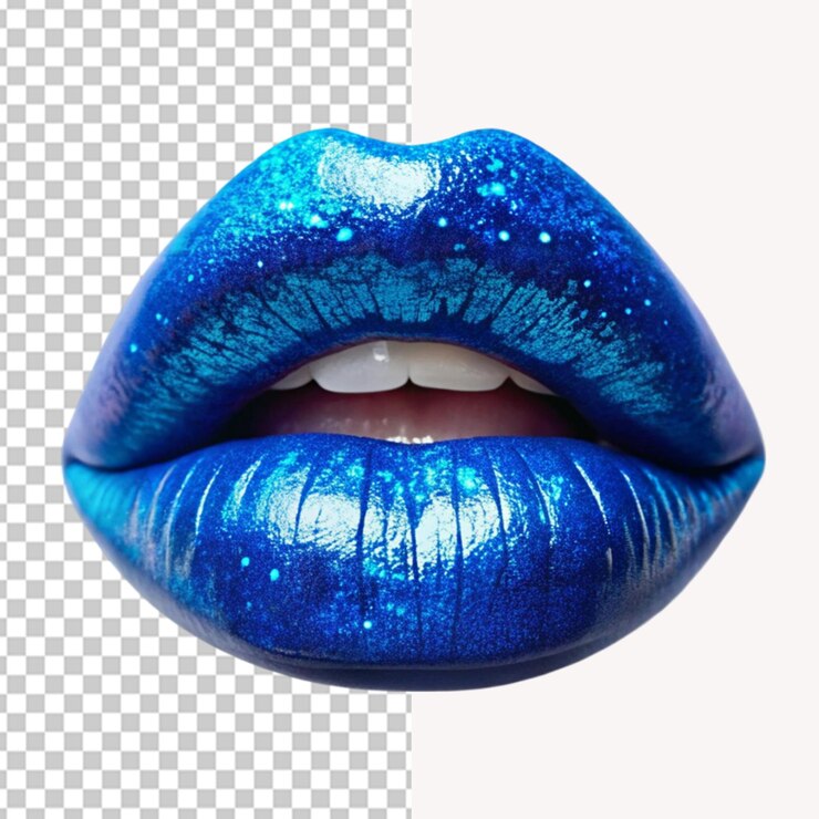 PSD los labios brillantes azules sobre un fondo transparente