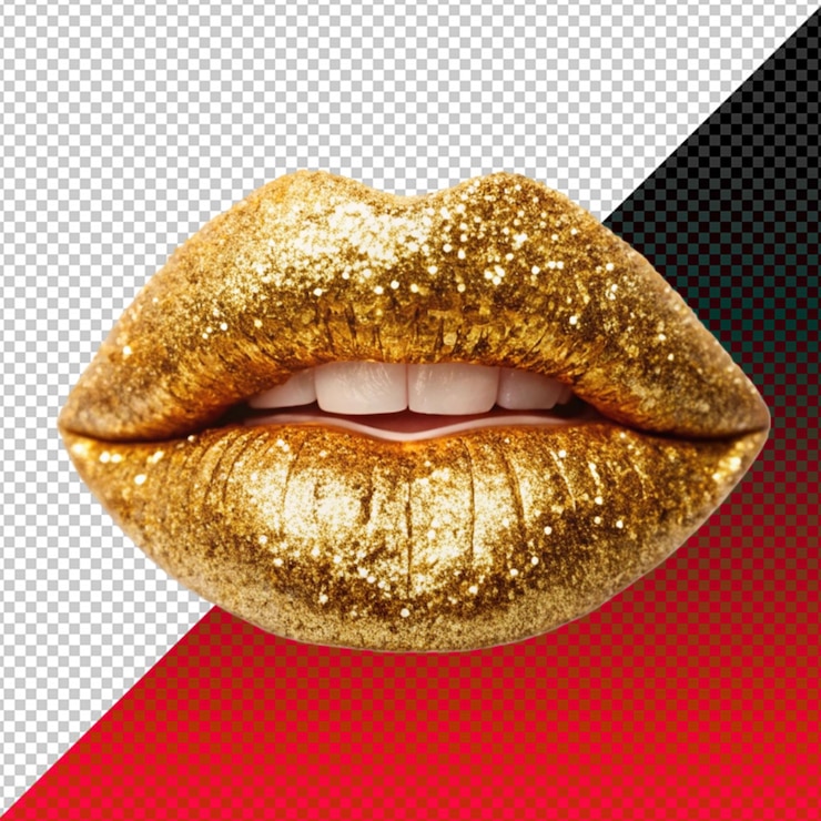 PSD los labios dorados aislados en un fondo transparente