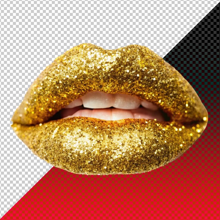 PSD los labios dorados aislados en un fondo transparente