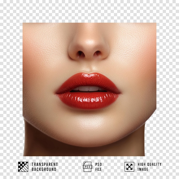 PSD lábios femininos em close-up em fundo transparente