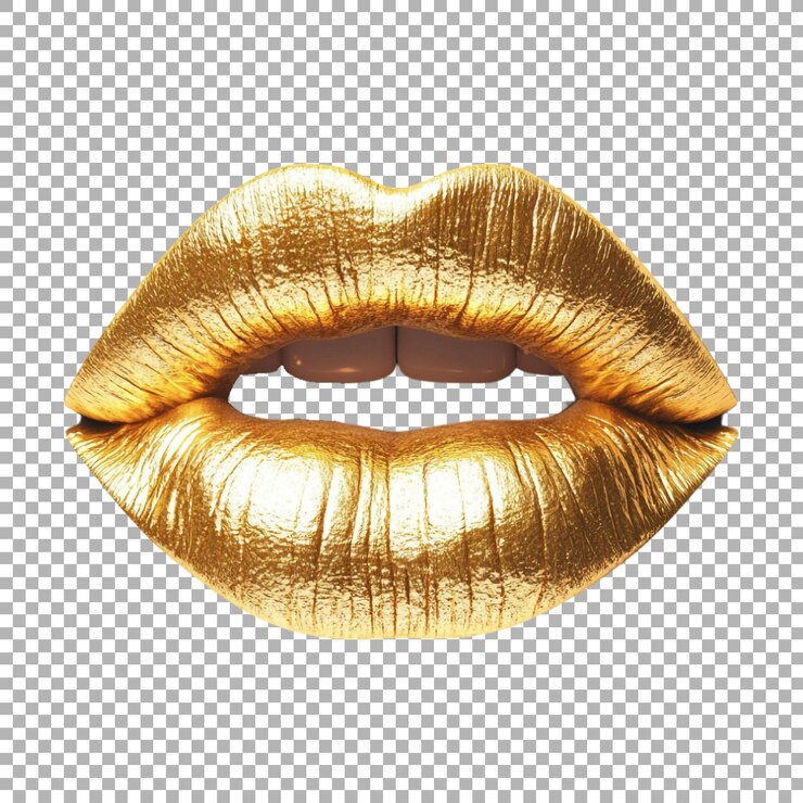 PSD los labios de la mujer de color dorado en un fondo transparente generados por ai