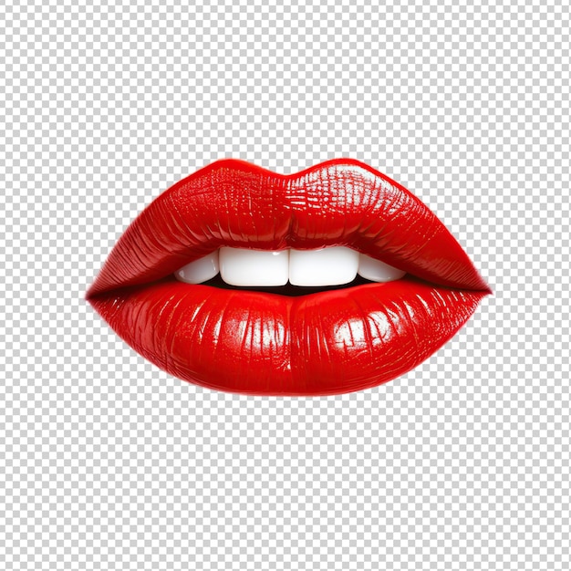 Labios rojos femeninos cortados en transparente