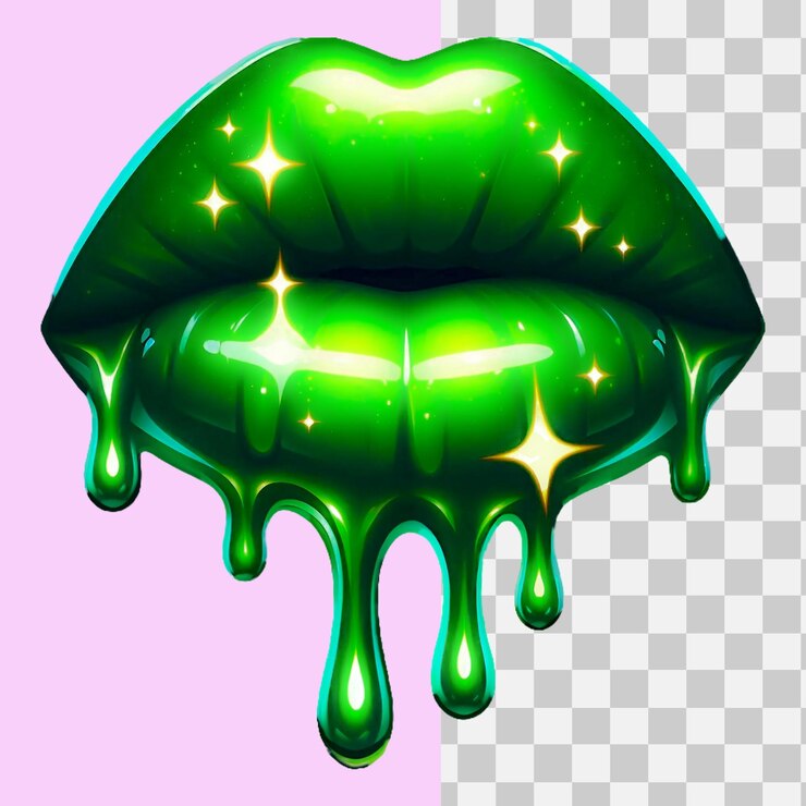 PSD los labios verdes brillantes que gotean png