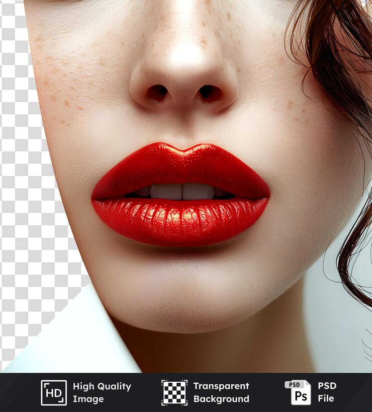 PSD lábios vermelhos vibrantes uma foto de beleza em close-up com textura suave e fundo claro maquiagem impressionante
