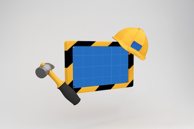 Labor Day Sign Mockup with a hard hat and hammer