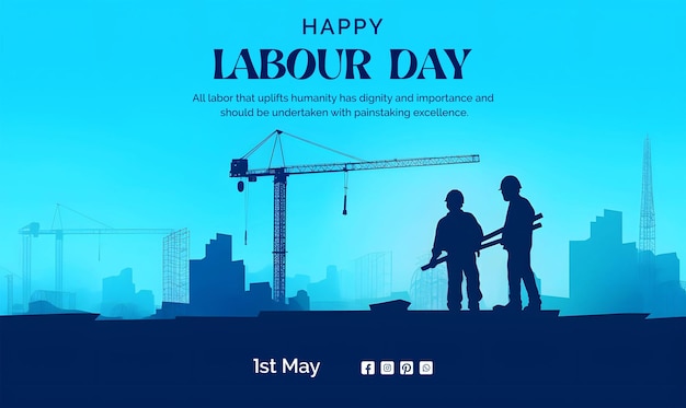 PSD labour day concept labour working scene on construction background silhouette