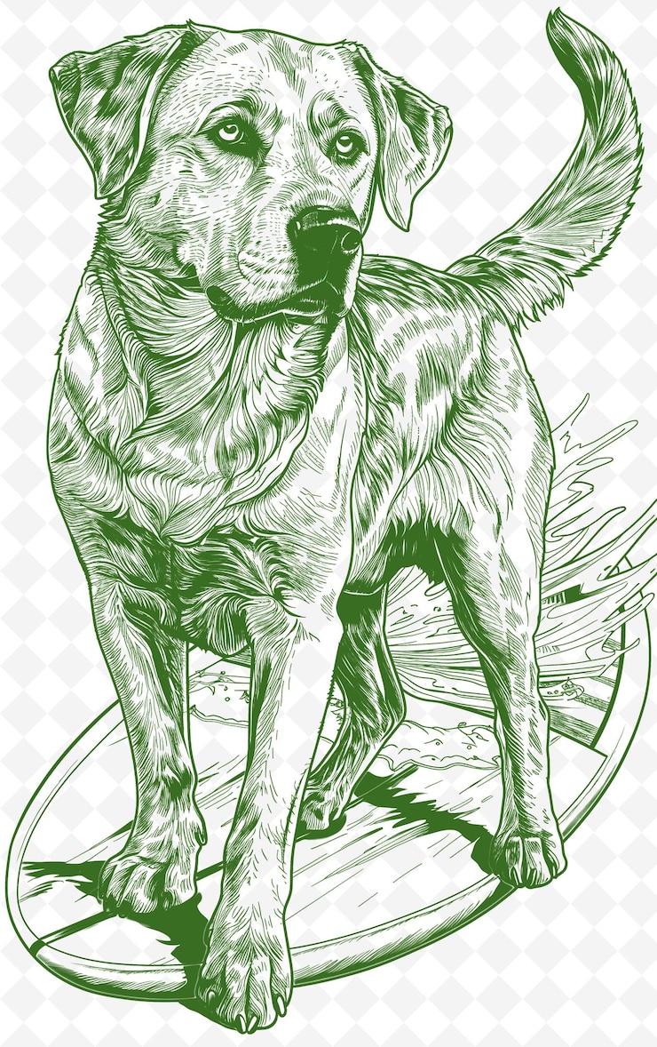 PSD labrador retriever con una tavola da surf che sembra posata indietro e co animals sketch art vector collections