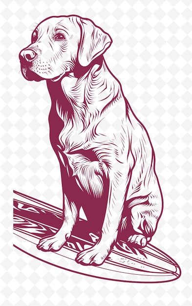 PSD labrador retriever avec une planche de surf qui semble posée en arrière et co animals sketch art vector collections