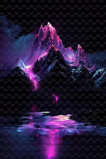 PSD un lac de montagne avec des lumières violettes et violettes