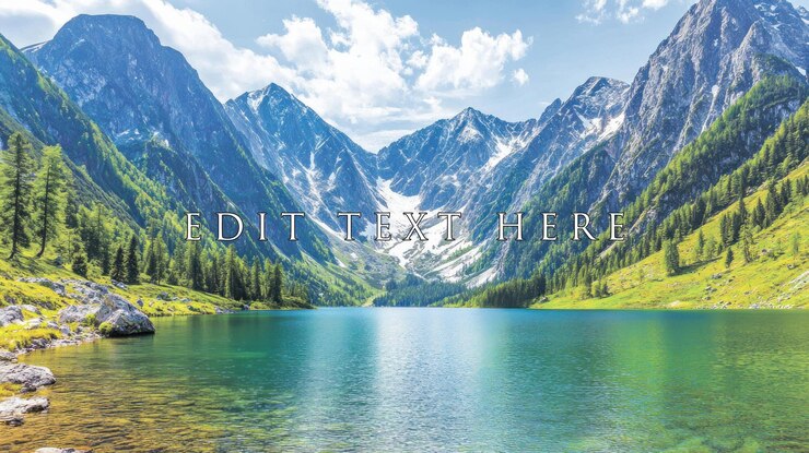 PSD un lac de montagne serein niché dans une vallée entourée d'une verdure luxuriante et de sommets enneigés sous un ciel lumineux 1