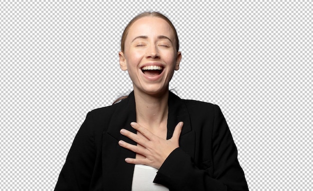 lachen laut über einen witzigen Witz, fühlen sich glücklich und fröhlich und haben Spaß