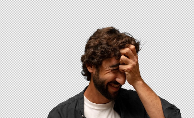 lachen und auf die Stirn klatschen, als würde er sagen: Dau, ich habe es vergessen oder Das war ein dummer Fehler