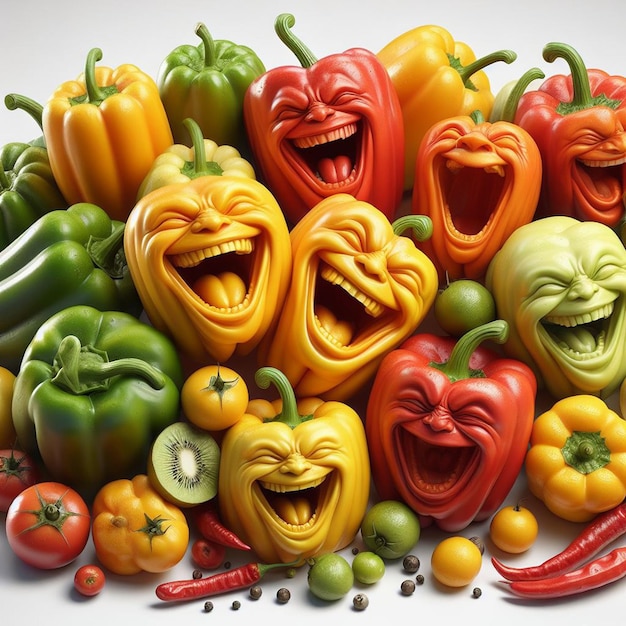 PSD lachende paprika potpourri essen noch aus verschiedenen paprika farbenfrohen gemüse