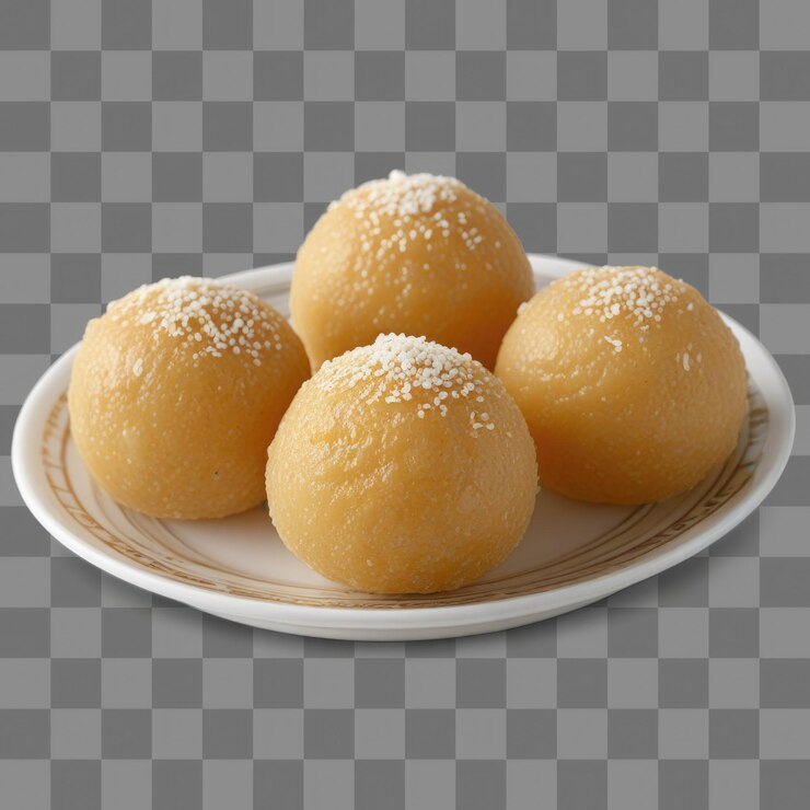 PSD laddu es un postre indio aislado en un fondo transparente