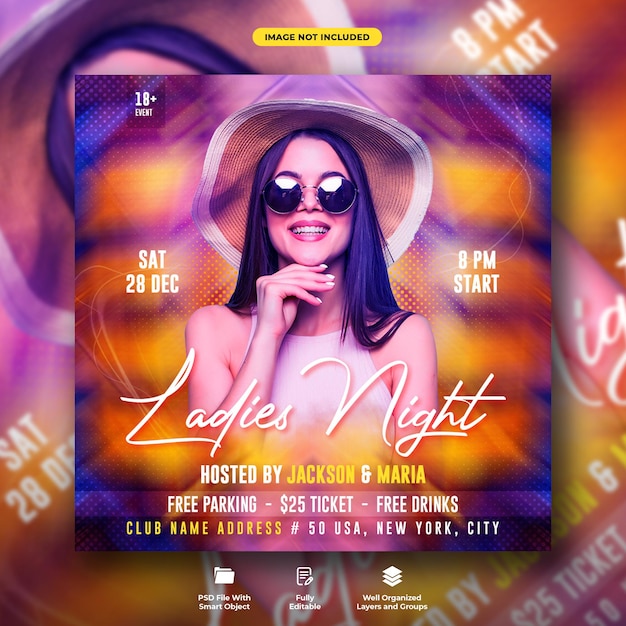 Ladies night dj club party oder social media banner vorlage