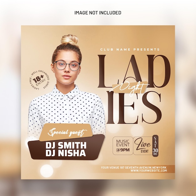 Ladies night dj party social media Flyer y plantilla de banner web