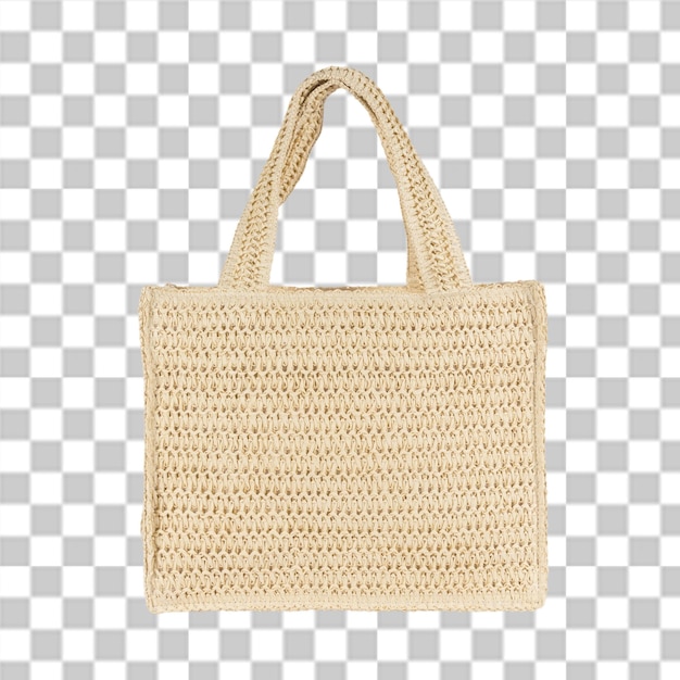 Lado trasero de paja beige claro bolsa de mujeres aislada en fondo transparente bolsa cortada objeto png