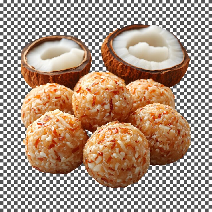 PSD ladoo de coco de dátiles sabrosos aislados sobre un fondo transparente
