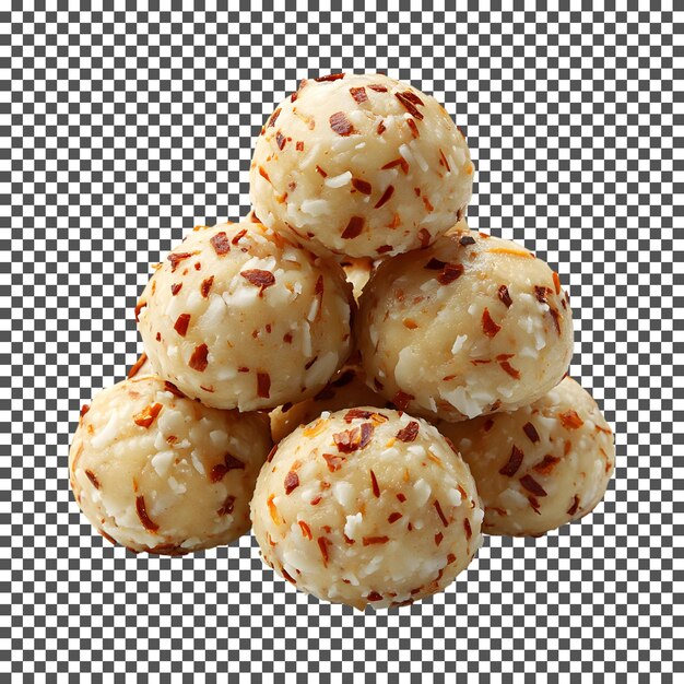 Ladoo de coco de dátiles sabrosos aislados sobre un fondo transparente