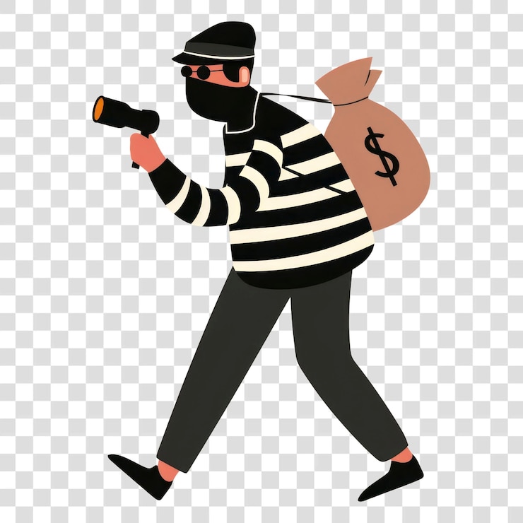 PSD ladrão de desenhos animados de png com saco de dinheiro