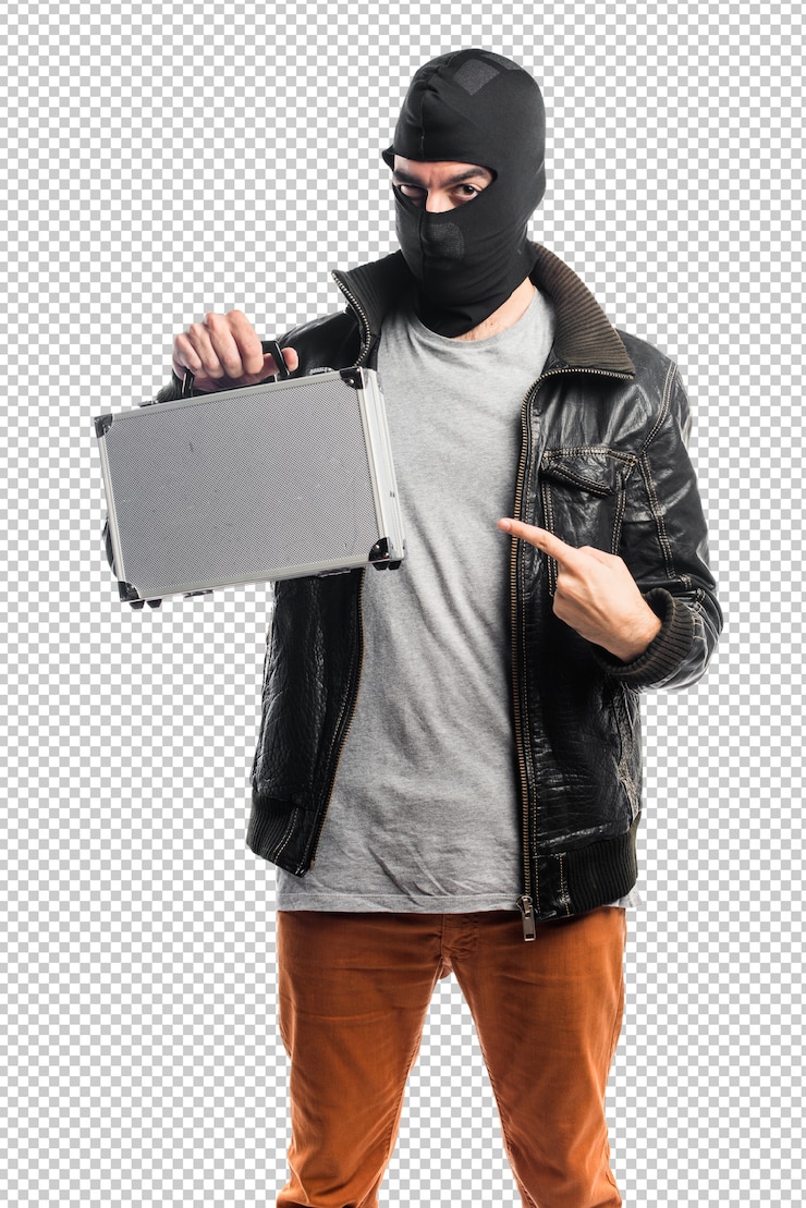 PSD ladrão, segurando, um, pasta