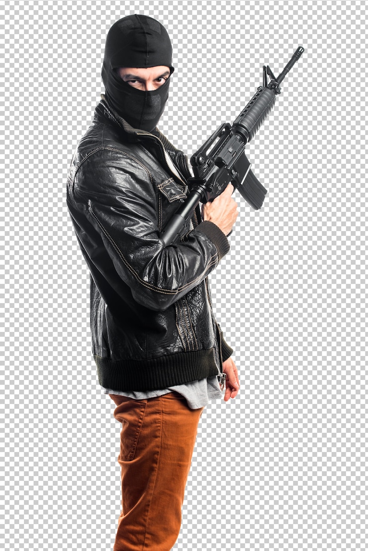 PSD ladrão segurando um rifle