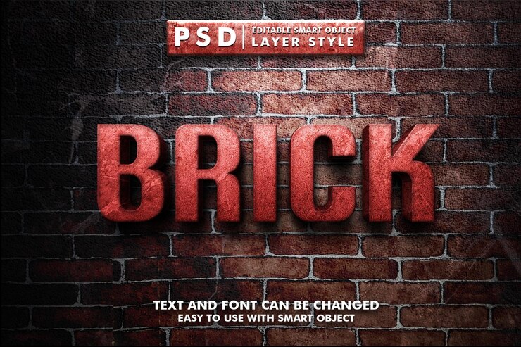 PSD ladrillo efecto de texto 3d psd premium con objeto inteligente