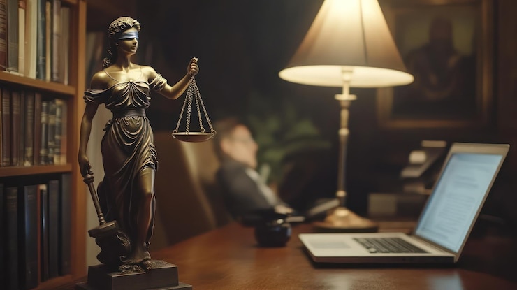 PSD lady justice simbolo di legge e giustizia in uno studio