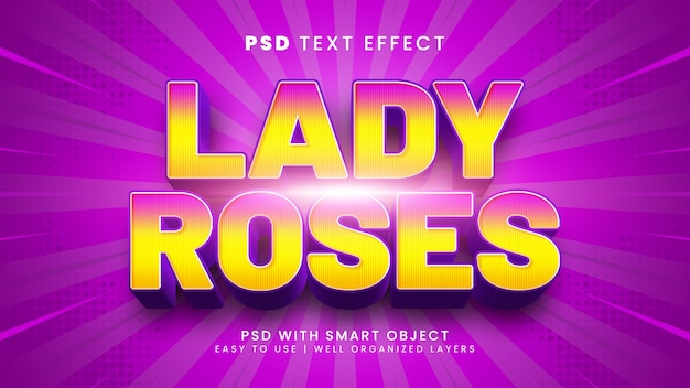 PSD lady roses 3d efeito de texto editável com estilo de texto bonito e romântico