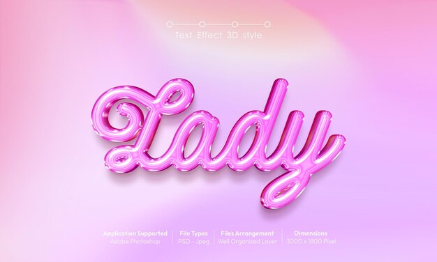 PSD lady-text-effekt mit 3d-schriftstil