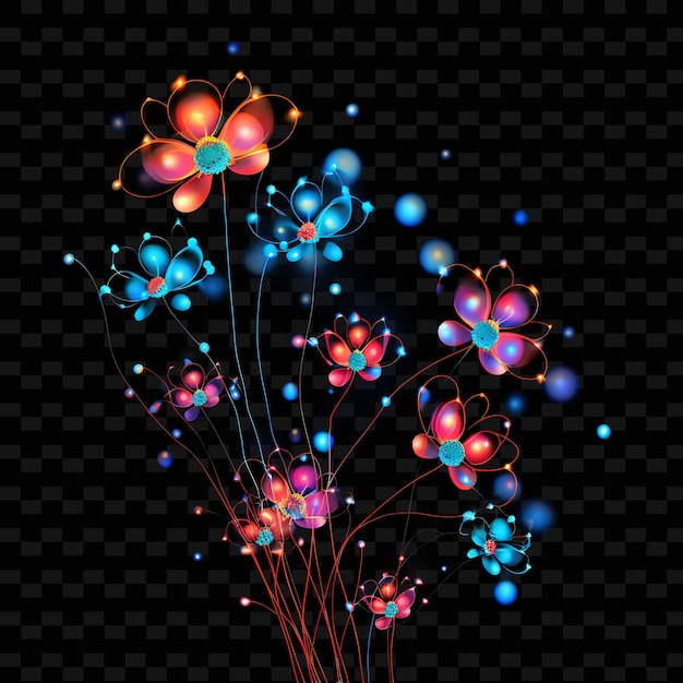 PSD ladybug meadow bliss curved neon lines daisies spots on blac shape y2k colecções de arte de luz de neon
