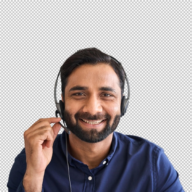 Lächelnder Mann mit Headset, der Kundenbetreuung anbietet