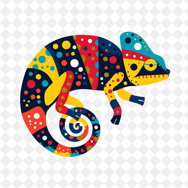 PSD un lagarto de colores con manchas de colores en la cabeza