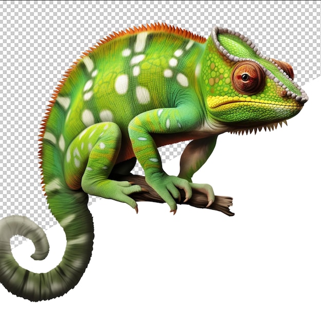 PSD un lagarto colorido con una cabeza verde y ojos naranjas