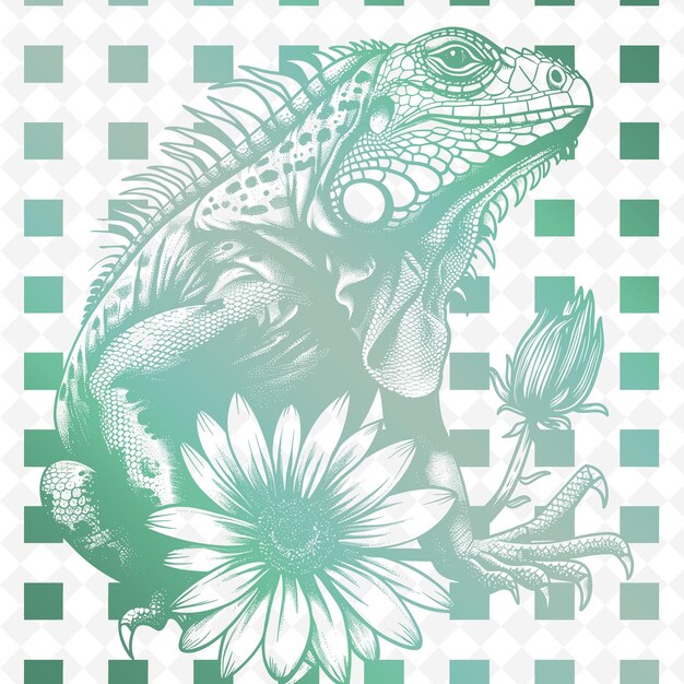 PSD un lagarto con una flor en el fondo