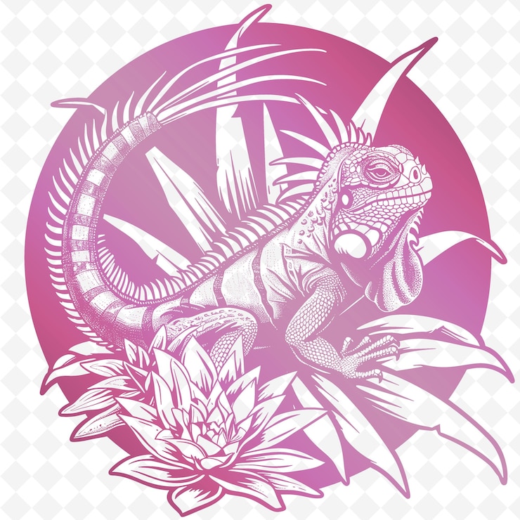 PSD un lagarto con un fondo rosa con una flor en el medio