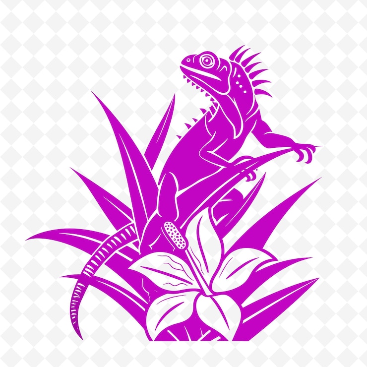 PSD un lagarto púrpura en una flor con un lagarto en él