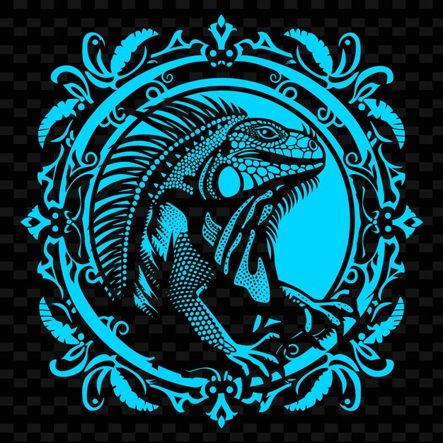 un lagarto que está en un círculo con un fondo azul